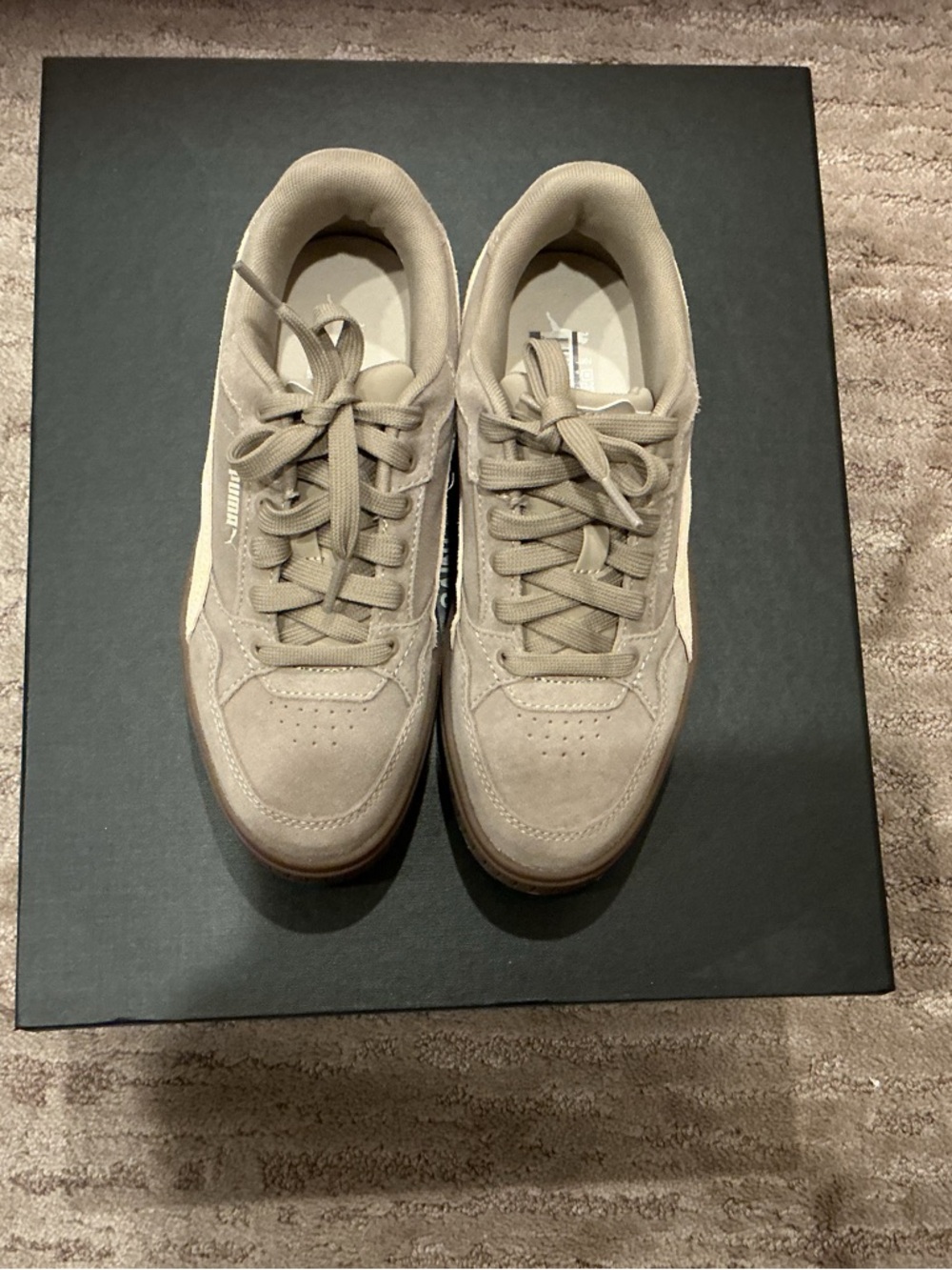 Puma Women's Taupe Suede Platform Sneakers with Cream Formstripe